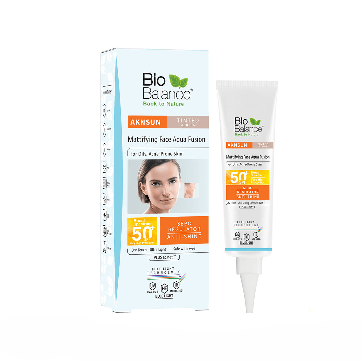 بيو بالانس واقي شمس وملون أكن صن SPF50 درجة متوسطة 40 مل 1+1 مجانًا