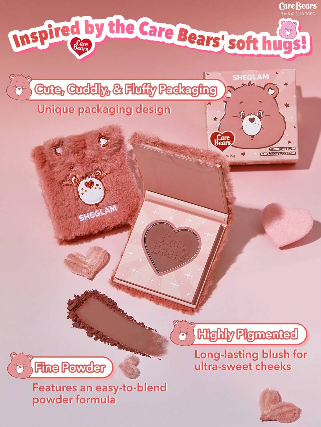 SHEGLAM CARE BEARS أحمر خدود بودرة باللون الوردي المبهج
